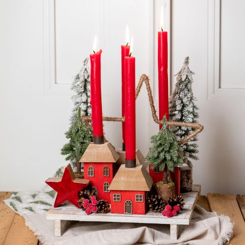 Itens Castiçal casa de natal madeira vermelho 9×9×11cm 2 un