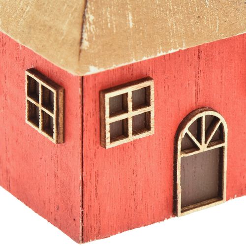 Itens Castiçal casa de natal madeira vermelho 9×9×11cm 2 un