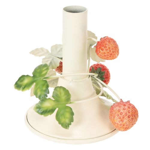 Itens Castiçal de metal com decoração de morango, cor creme de verão, 13 cm de altura.