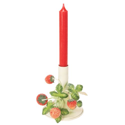 Itens Castiçal de metal com decoração de morango, cor creme de verão, 13 cm de altura.