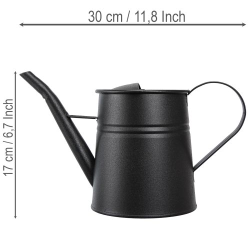 Regador pequeno e elegante, em metal preto, 30x13x17cm, 1,7l, ideal para plantas, perfeito para decorar apartamentos e varandas. | Floristik24.pt
