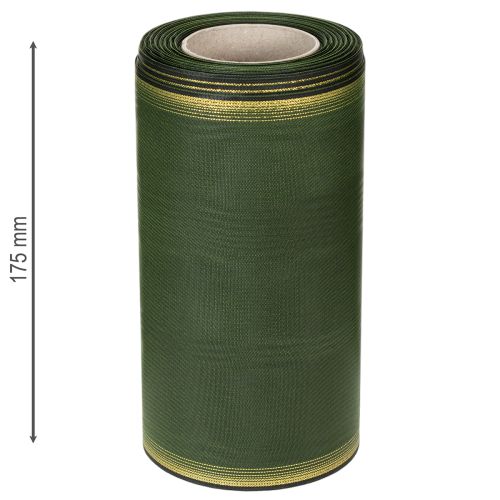 Itens Fita elegante em moiré para guirlanda, 175 mm, verde-escura com borda perolada e trama de tafetá, ideal para ocasiões festivas.