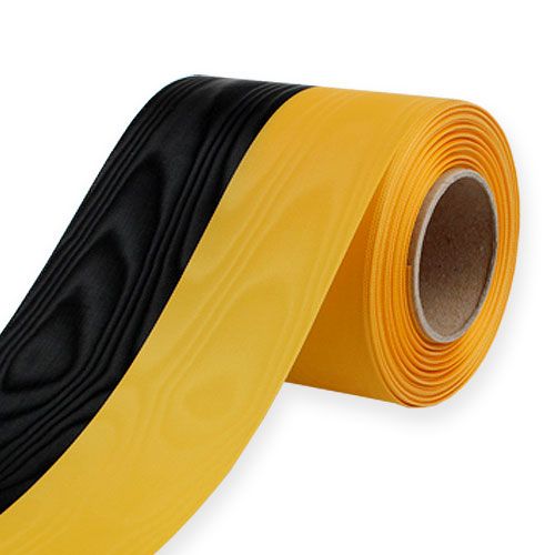 Floristik24 Fitas de Coroa Moiré Amarelo-Preto 100 mm