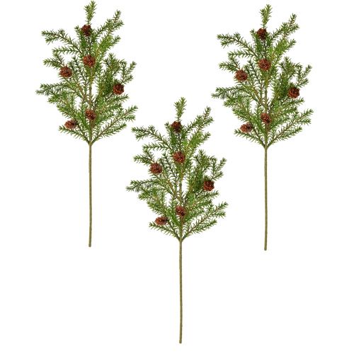 Itens Ramos de coníferas artificiais - ramos de pinheiro com pinhas verdes 48 cm 3 unidades