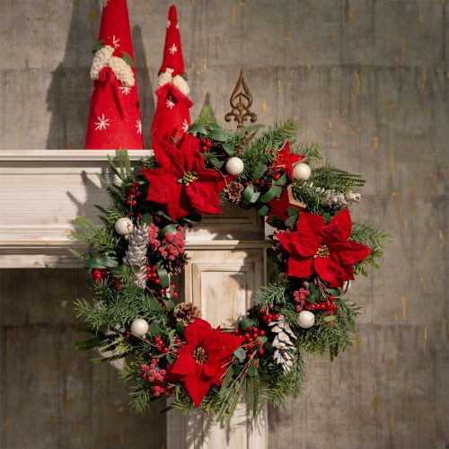 Floristik24 Poinsétia artificial com flores de seda vermelha decoração 6 peças em um cacho