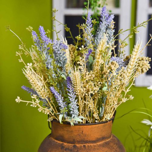 Floristik24 Ramo de lavanda artificial, flores de seda, buquê de lavanda com espigas de trigo e doce-do-campo