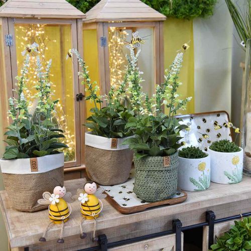 Floristik24 Vaso de Lavanda Artificial Decorativo Flor de Seda Lavanda em Branco