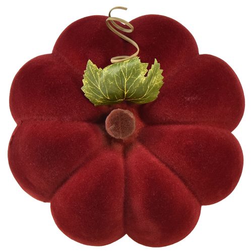 Itens Decoração de abóbora flocada abóbora vermelho bordô aveludado 20cm 2 unidades
