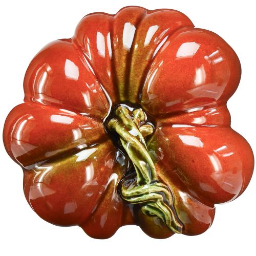 Itens Abóbora de cerâmica brilhante em vermelho-laranja brilhante com haste verde - 21,5 cm - decoração de outono ideal