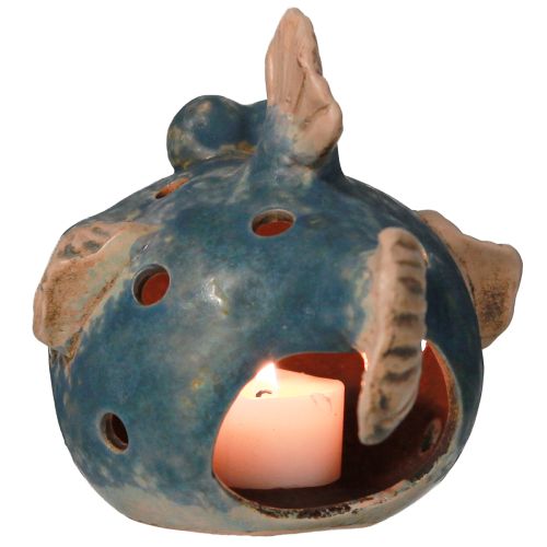 Itens Peixe soprador para peixe decorativo de cerâmica tealight azul 15 cm 2 unidades