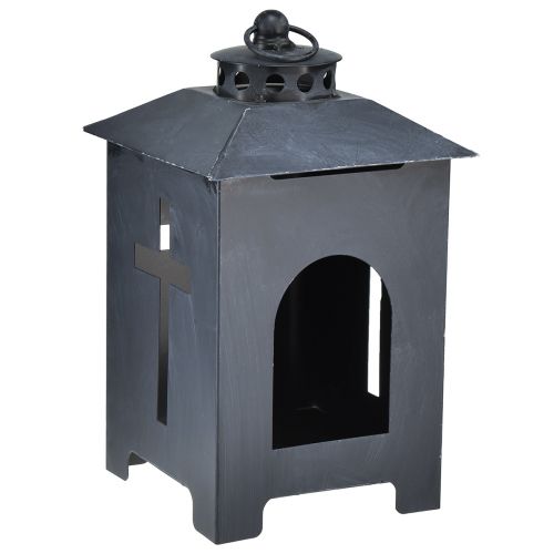 Itens Lanterna grave luz cruz janela metal cinza antigo 13 x 27 cm