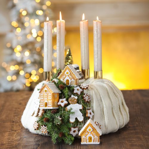 Floristik24 Casa de luz LED casa de gengibre marrom branco H8/10cm 4 unidades