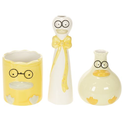 Conjunto de 3 Figuras de Cerâmica Pato com Óculos - Decoração Primavera/Verão 25cm | Floristik24.pt