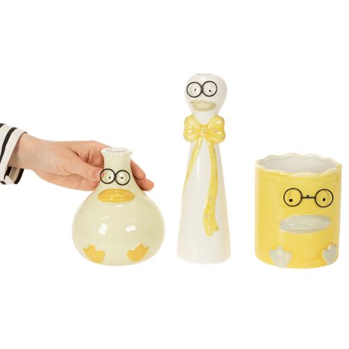 Conjunto de 3 Figuras de Cerâmica Pato com Óculos - Decoração Primavera/Verão 25cm | Floristik24.pt