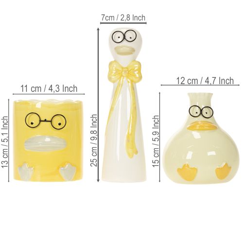 Conjunto de 3 Figuras de Cerâmica Pato com Óculos - Decoração Primavera/Verão 25cm | Floristik24.pt