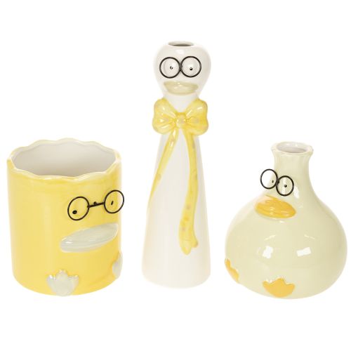 Conjunto de 3 Figuras de Cerâmica Pato com Óculos - Decoração Primavera/Verão 25cm | Floristik24.pt