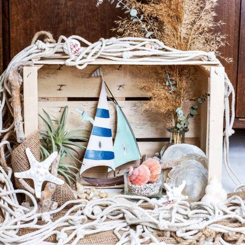 Floristik24 Rede de pesca de decoração marítima com conchas naturais 400 × 150cm