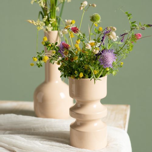 Itens Vaso de flores em metal esmalte marrom cappuccino Ø9cm A17,5cm