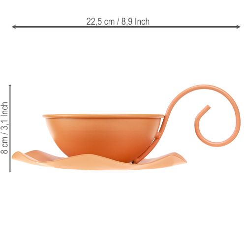 Itens Xícara decorativa de metal, laranja, Ø11,5 cm, A6 cm, com pires, 2 peças