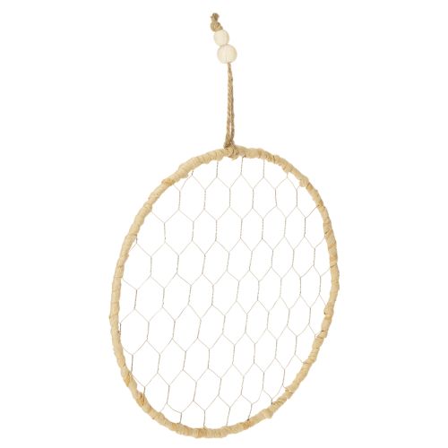 Floristik24 Conjunto de 4 anéis decorativos boho em metal prateado, Ø28cm com ráfia natural - decoração para pendurar ou decorar a parede.