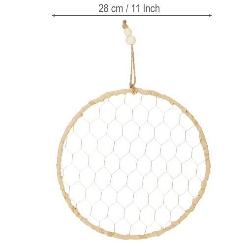 Itens Conjunto de 4 anéis decorativos boho em metal prateado, Ø28cm com ráfia natural - decoração para pendurar ou decorar a parede.