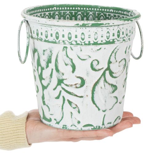 Itens Vasos de metal com alças, floreiras com relevo, branco, verde, estilo shabby chic, A20,5/18,5/16cm, Ø25,5/20,5/15,5cm, conjunto de 3