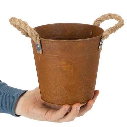 Vaso de metal com alças, para ervas, com decoração rústica, Ø16,5cm A15cm | Floristik24.pt