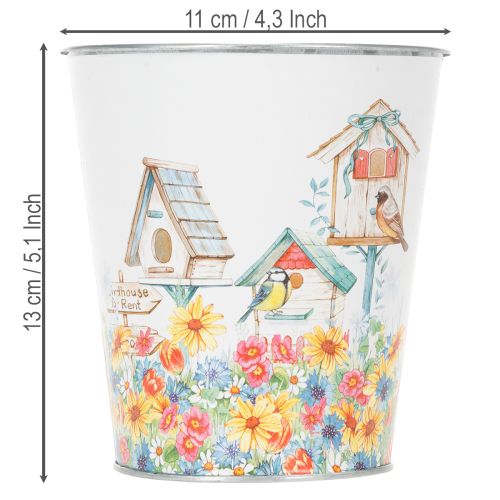 Itens Vaso de metal com motivo decorativo, floreira com casinhas de pássaros, balde de lata A13cm Ø11,5cm