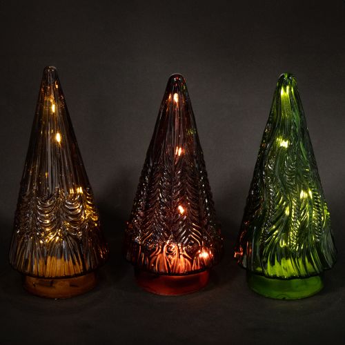 Itens Mini Árvore de Natal de Vidro LED Vermelho Verde Marrom 18cm 3 peças