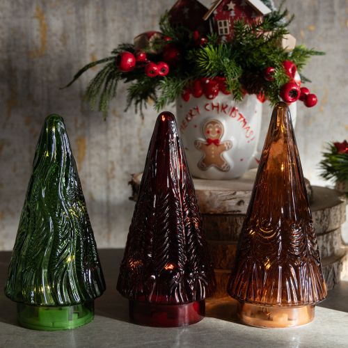 Itens Mini Árvore de Natal de Vidro LED Vermelho Verde Marrom 18cm 3 unidades