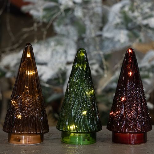Itens Mini Árvore de Natal de Vidro LED Vermelho Verde Marrom 18cm 3 unidades