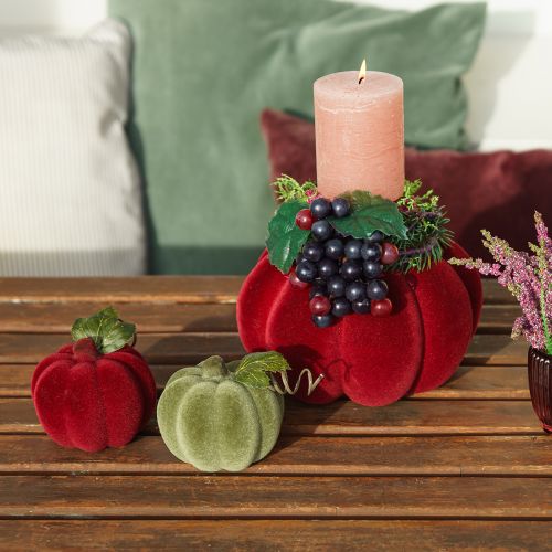 Decoração de mini abóbora flocada – sortidas em cores de outono 9,5cm 3 unid.
