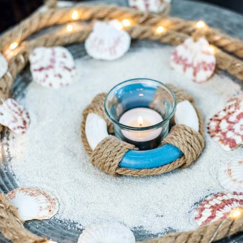 Floristik24 Lanterna de vidro com decoração náutica azul bóia, branco Ø12cm