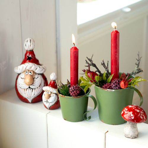 Linda figura de Papai Noel em cerâmica, vermelha e branca, 10cm - decoração de Natal perfeita - 4 peças