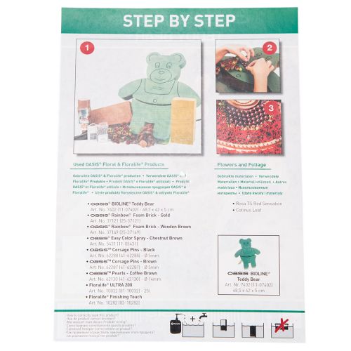 Itens Urso de pelúcia floral em espuma com suporte, 48,5 cm x 42 cm, 5 cm de altura, 1 peça