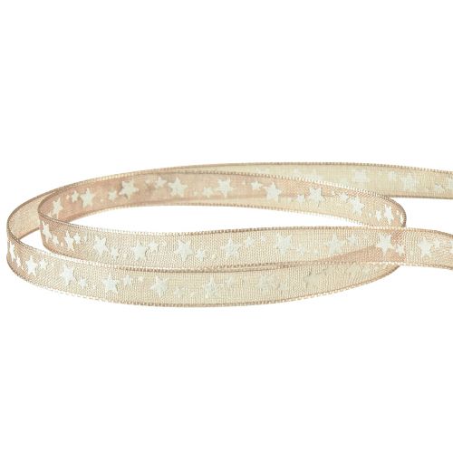 Itens Fita de organza bege com estrelas brancas Fita de Natal 6mm 20m