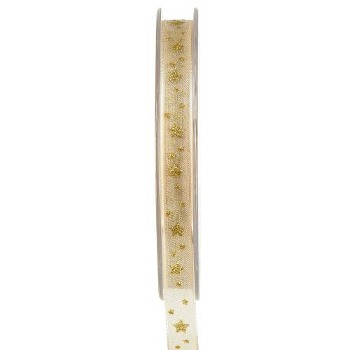 Fita de organza Fita de Natal estrelas bege dourado W10mm L20m