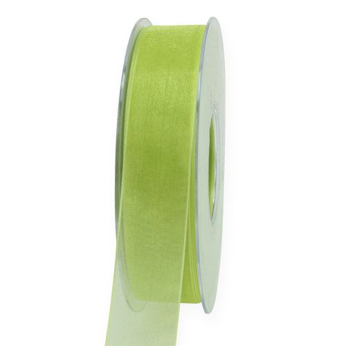 Floristik24 Fita de organza com ourela 2,5cm 50m verde claro