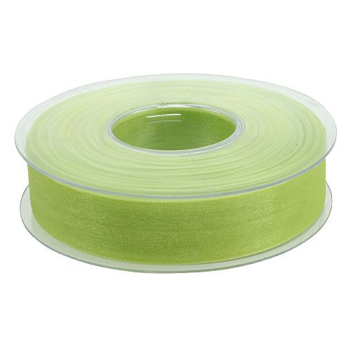Floristik24 Fita de organza com ourela 2,5cm 50m verde claro