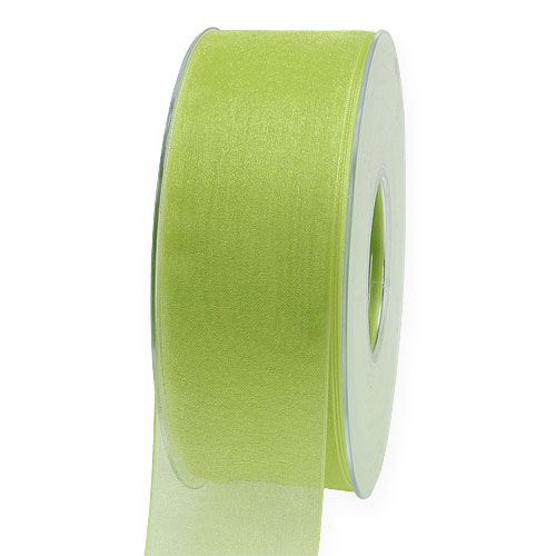 Floristik24 Fita de organza com ourela 4cm 50m verde claro