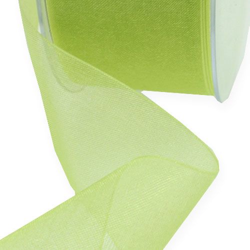 Floristik24 Fita de organza com ourela 4cm 50m verde claro