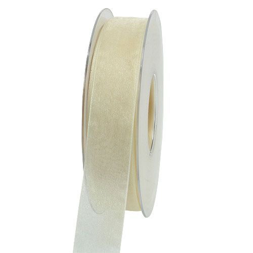 Floristik24 Fita de organza com ourela 2,5cm 50m creme