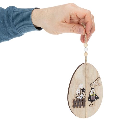 Itens Ovos de Páscoa para pendurar, ovo de madeira com coelho, branco natural, 13 cm, 6 peças