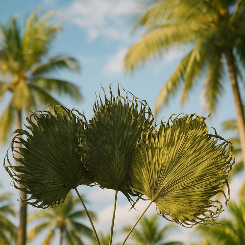 Itens Arranjo decorativo com folhas de palmeira para composições exóticas e decoração de mesas, 5 peças