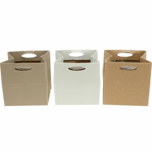 Floristik24 Saco de papel 12cm marrom, creme, saco de presente cachepot bege 12pcs