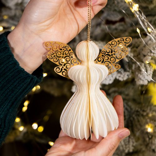 Itens Enfeites de anjo de papel para árvore de Natal, pingentes de anjo, branco e dourado, 12 cm, 4 peças.