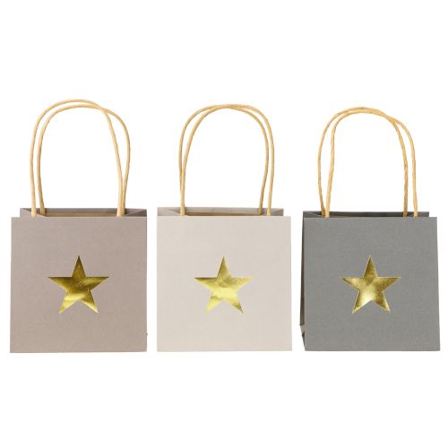 Itens Sacolas de papel com estrela e alça cinza sortidas 12×12×12cm 9 unidades