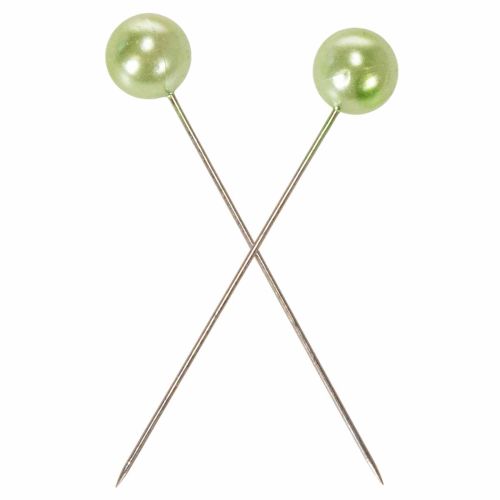 Alfinetes com cabeça de pérola, verde-maçã, Ø10mm, 60mm | Floristik24.pt