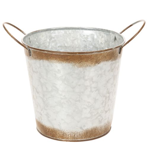 Itens Vaso de metal, floreira, floreira para plantas com alças prateadas, acabamento em aço envelhecido, Ø18cm A20cm