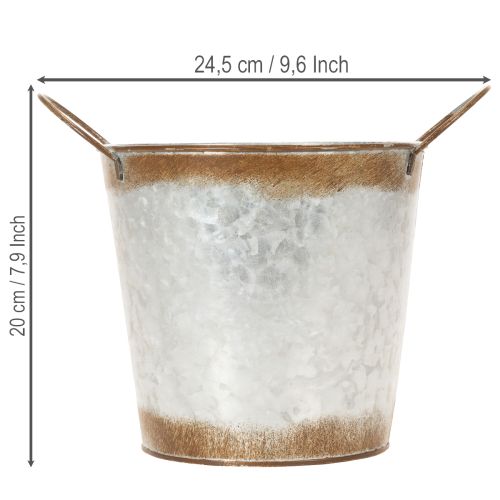 Itens Vaso de metal, floreira, floreira para plantas com alças prateadas, acabamento em aço envelhecido, Ø18cm A20cm